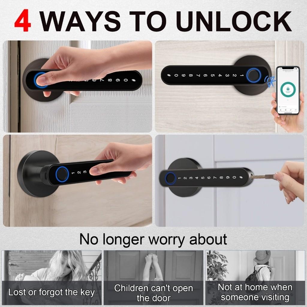 6 In 1 Tuya Smart Door Lock Remote Unlock Fingerprint Handle Lock HDB Password Door Lock Smart Door Knob Lock Apartment