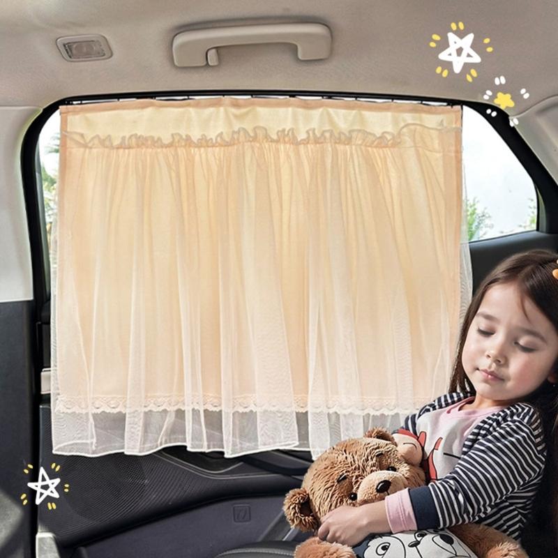 Elegant Lace Car Window Shade With Suction Cups Easy Installation Heat Blocking Regulable Length For Sun Protection