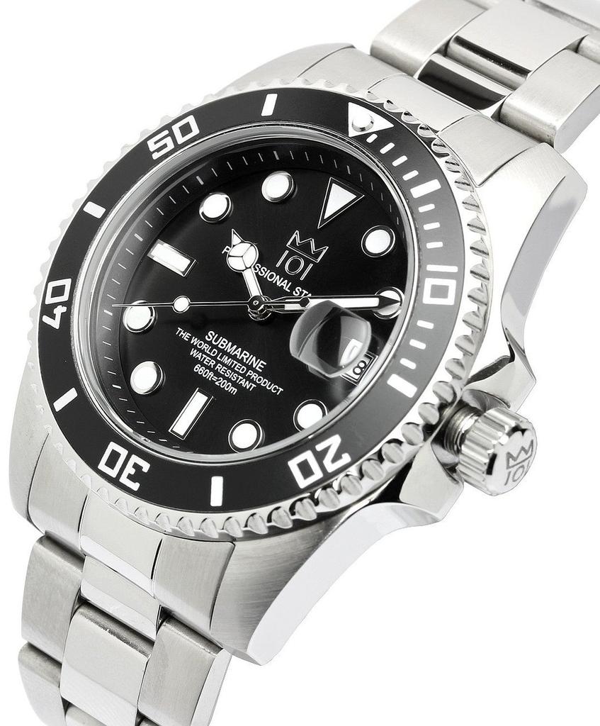 HYAKUICHI 101 Quartz Watch with Date 20 ATM Water No.1 Diver's Display, Resistance, HYAKU1-001 (Black)