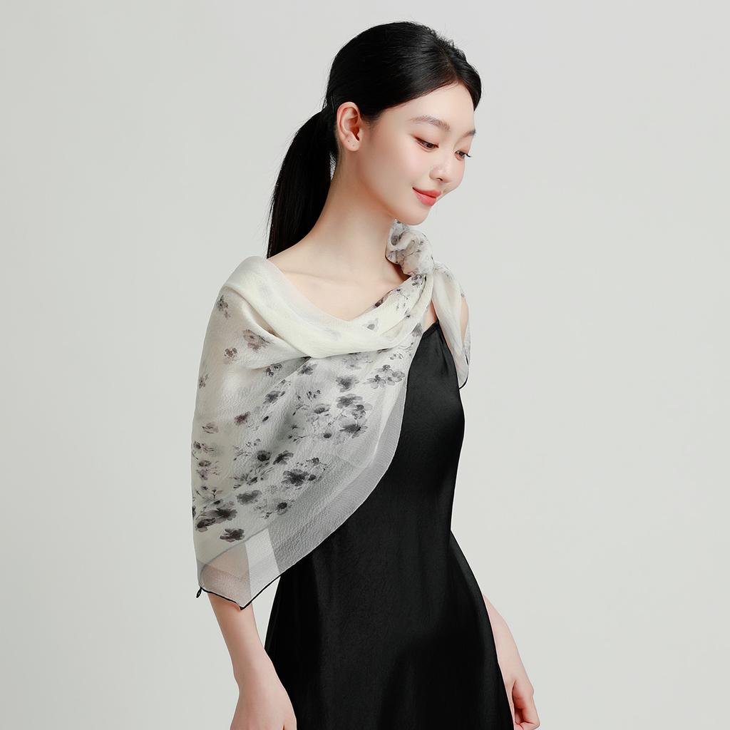 Handmade precision rolled edge: 100% mulberry silk lightweight and comfortable pearl yarn shawl versatile silk scarf for women