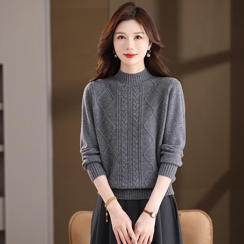 YILITON Women's 100% Pure Wool Half-High Collar Knit Sweater