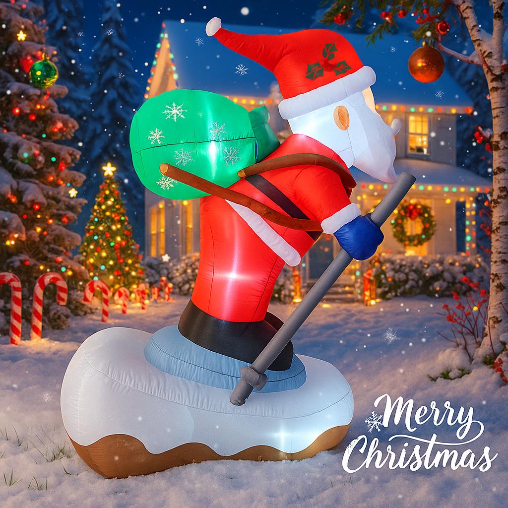 5.9FT LED Inflatable Xmas Yard Decor Skiing Santa Claus Airblown Model Christma Decoration Supplie Home Decor Ornament Gift Toy