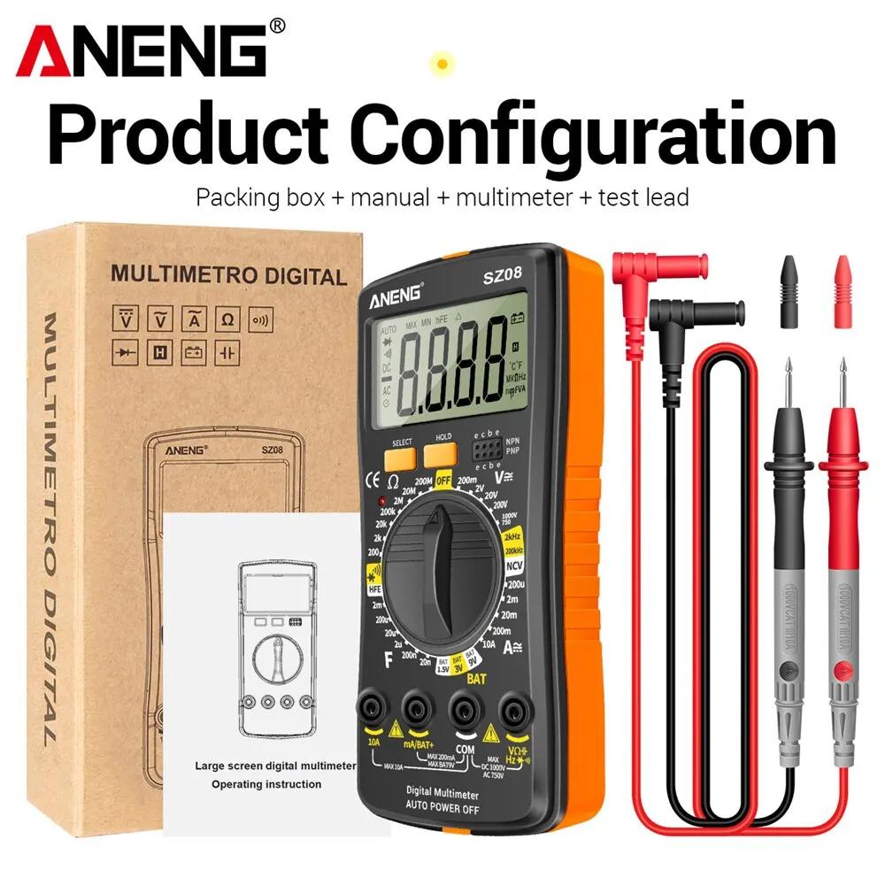 Ultra-thin Multimeters ANENG SZ08 Auto Voltmeter AC DC 220V Digital Storage Professional Meter Resistance Handhold Testers