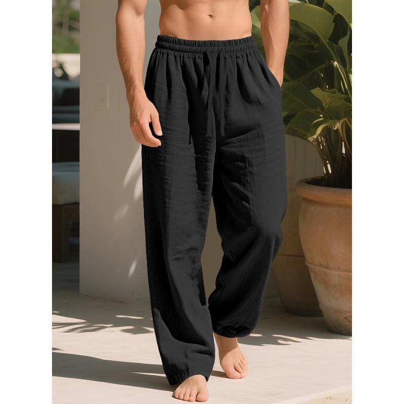 Men's Linen Pants Lightweight Drawstring Elastic Waist Loose Fit Straight Legs Pants With Pockets Breathable Beach Yoga Work Linen Trousers for Men