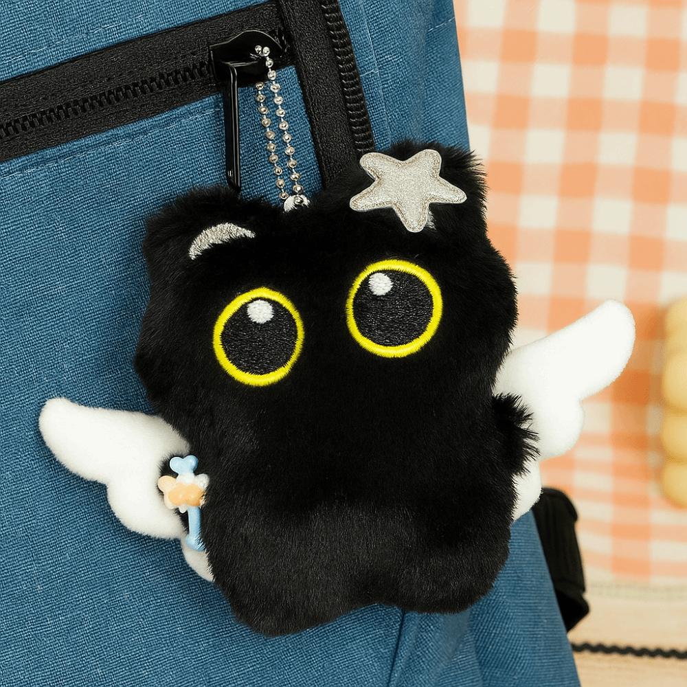 Angel Black Cat Plush Doll Keychain Badminton Car Key Ring Cute Doll Bag Pendant Gifts