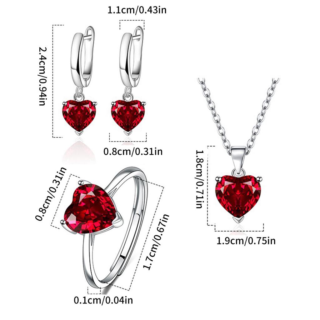 3Pcs Romantic Heart Cubic Zirconia Jewelry Combo Set Necklace Earrings Ring Perfect For Daily Or Formal Occasions
