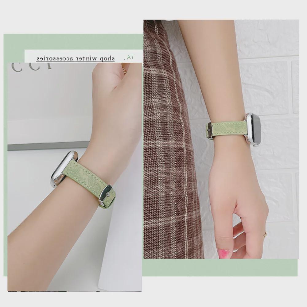 Zelený kožený řemínek pro Apple Watch 8/7/SE/6/5/4