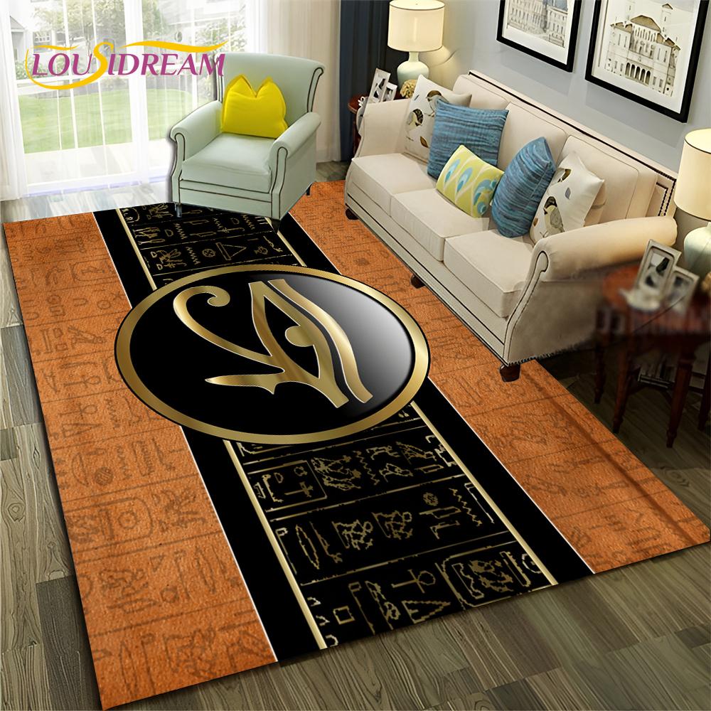 Egyptian Mythology Pharaoh Hieroglyphics Carpet Rug for Home Living Room Bedroom Sofa Doormat Decor,Area Rug Non-slip Floor Mat