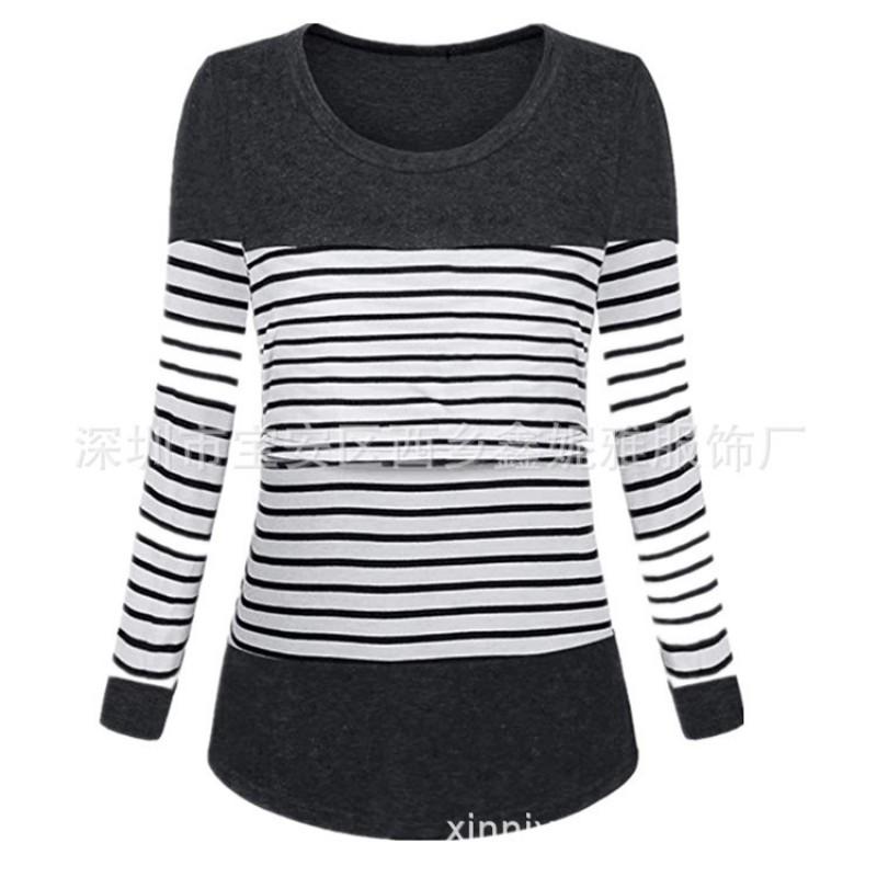 Womens Postpartum Nursing Top Striped Loose Long Sleeve T-Shirt Maternity Breastfeeding