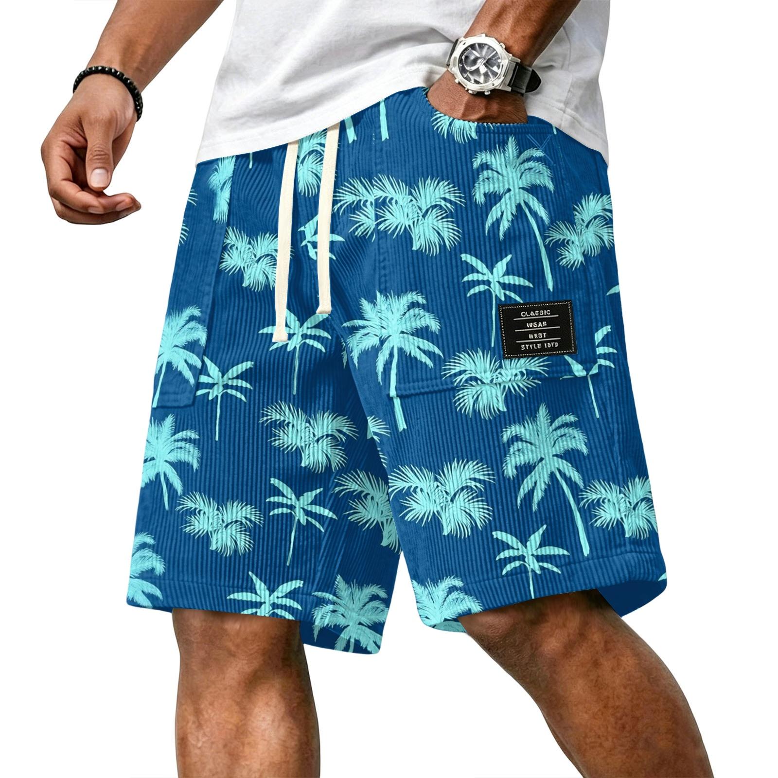 

Men s Casual Corduroy Drawstring Shorts Hawaiian Style Tropical Leaf Print Lightweight Comfortable Fit XXXXL