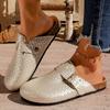 Zoccoli con Fibbia Intrecciata Dorata da Donna  Scarpe Mules Estive a Punta Chiusa con Suola in Sughero Donna Tacco Basso Antiscivolo Mezza Pantofola