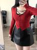 Plus Size Women's High Waist Black PU Leather A-line Skirt – Slimming Petite Autumn Hip-Wrap Short Skirt