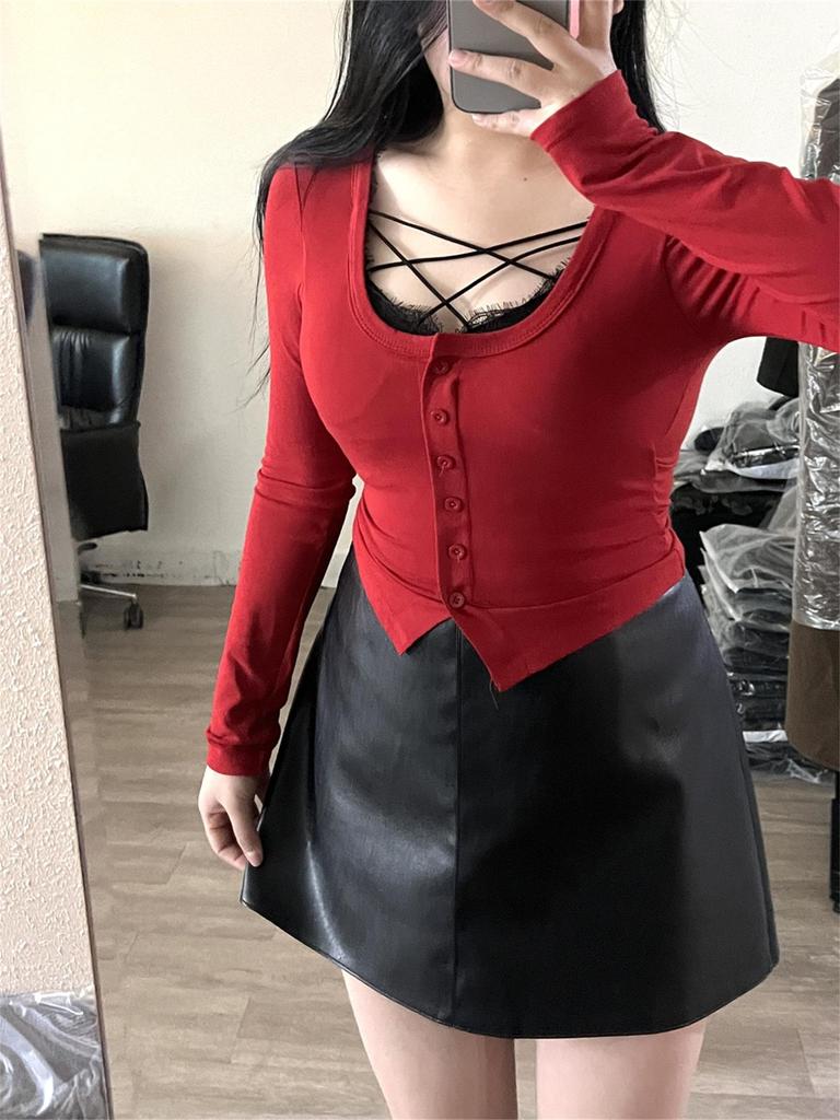 Plus Size Women's High Waist Black PU Leather A-line Skirt – Slimming Petite Autumn Hip-Wrap Short Skirt