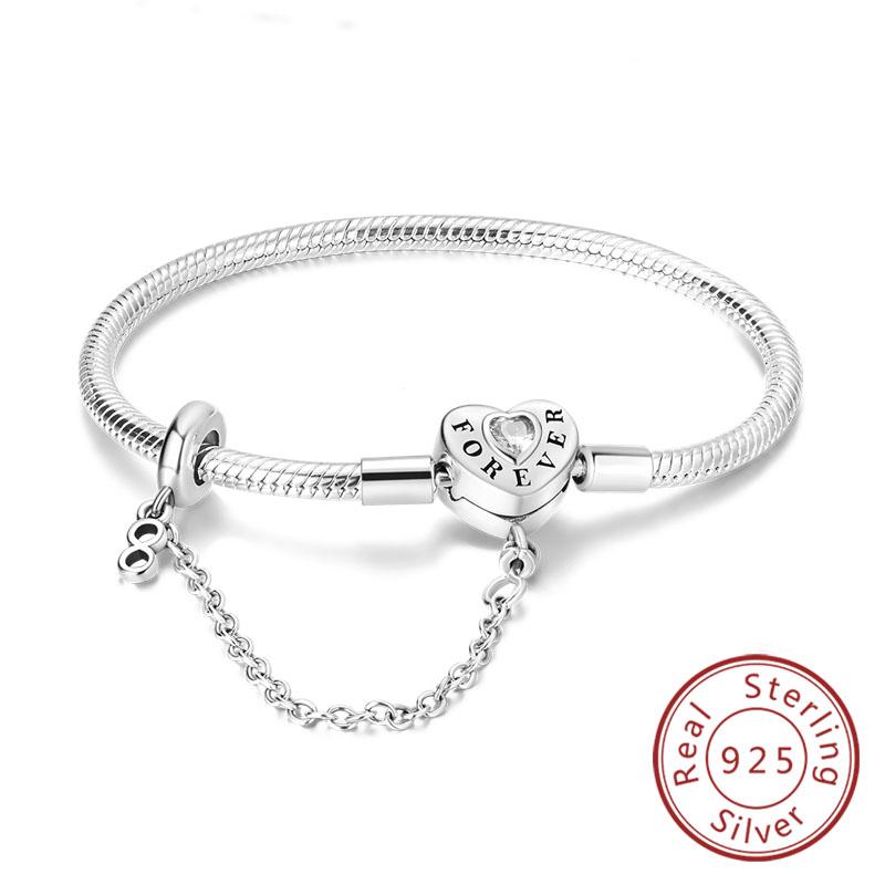 Originální náramek 925 Sterling Silver Náramek s přívěsky 17-20CM Zlaté Srdce Klíč Lásky Vločka Náramek Manžeta Dámské Šperky Dárek