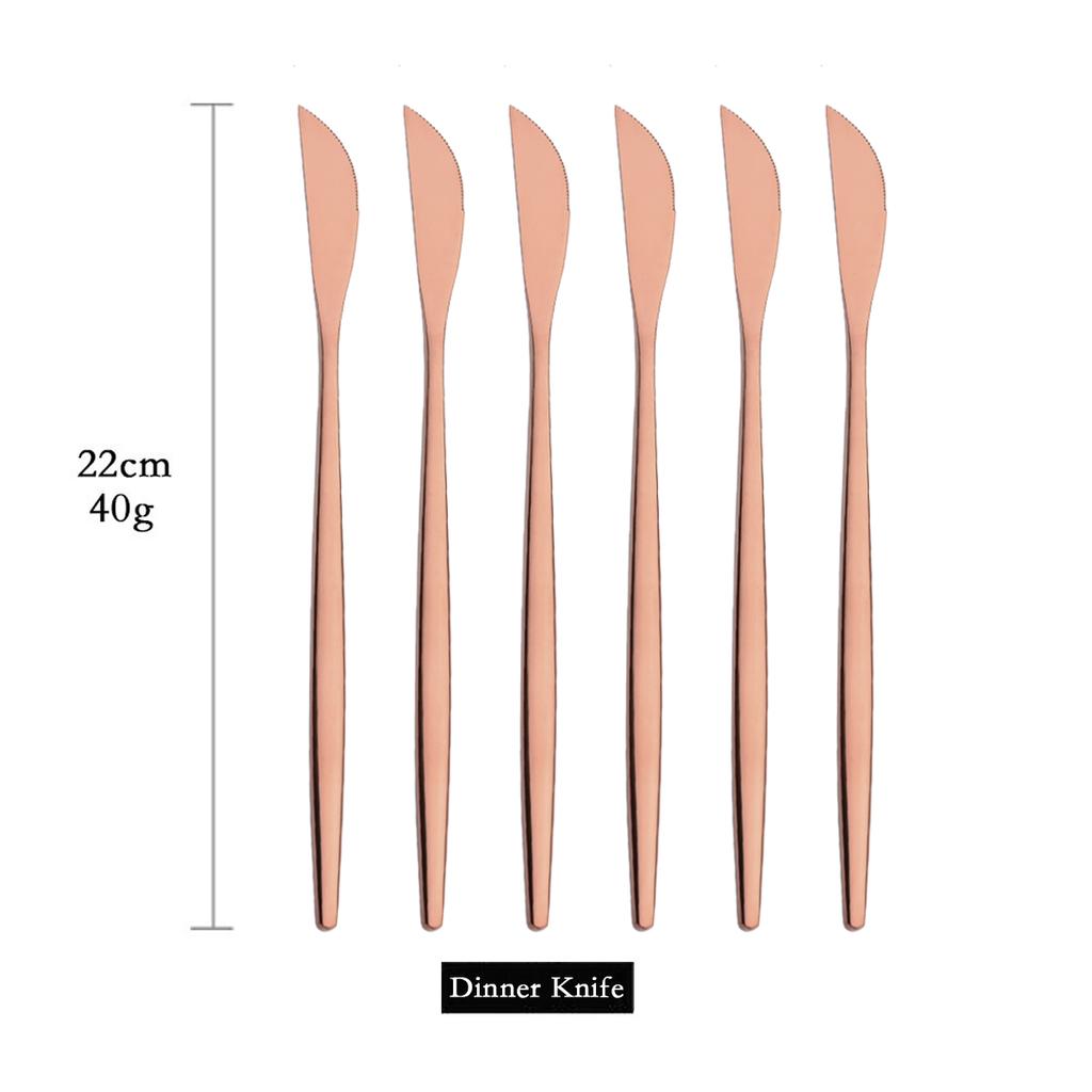 6ks zlatá sada příborů na večeři, zrcadlové nože, sada nádobí z nerezové oceli, ostré nože, stolní nádobí, domácí kuchyňské příbory