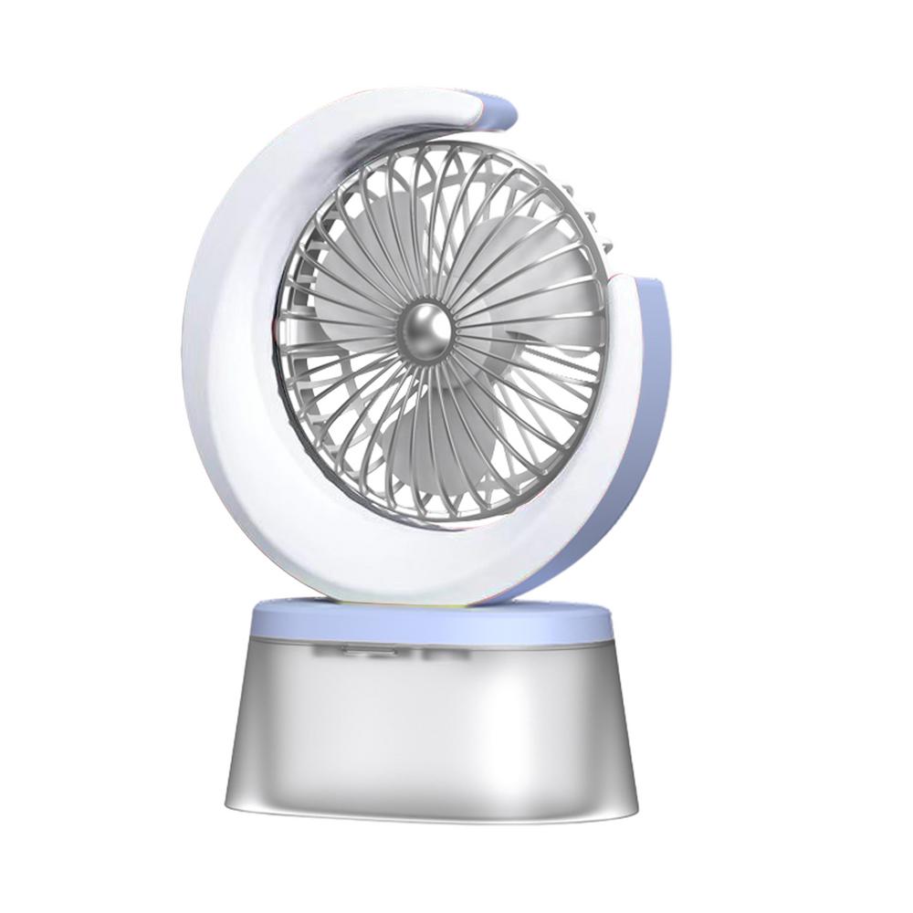 Rechargeable Desk Fan Colorful Quiet Cooling Fan USB Rechargeable Camping Fan With Flashing Light 3 Speeds Adjustable Portable