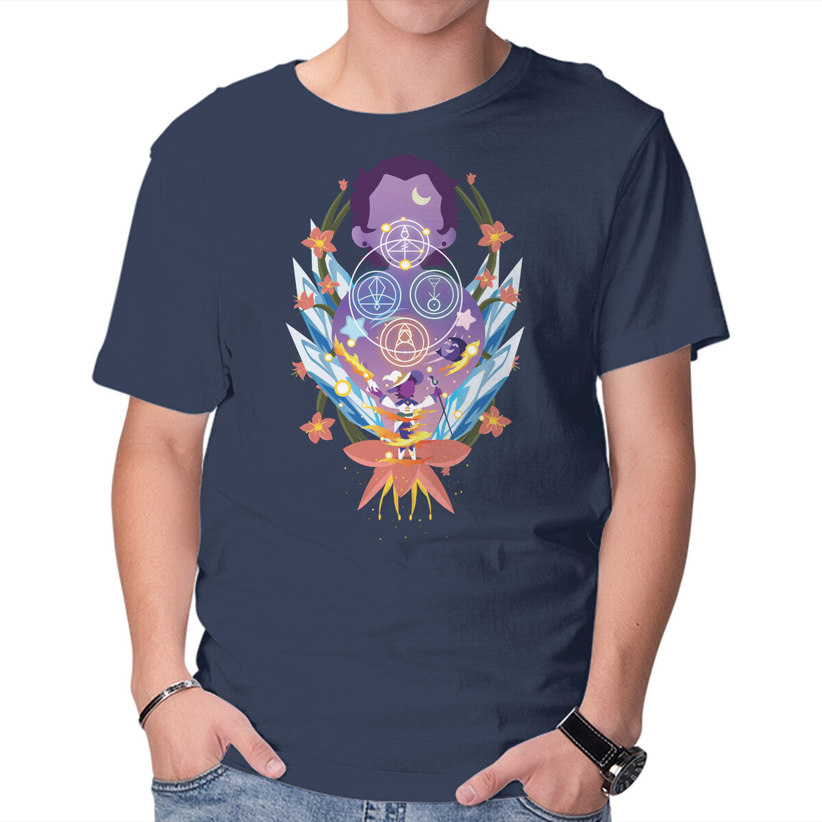 Unisex Crew Neck T-Shirt The Witch Of Glyphs Graphic Short Sleeve Casual Tee M