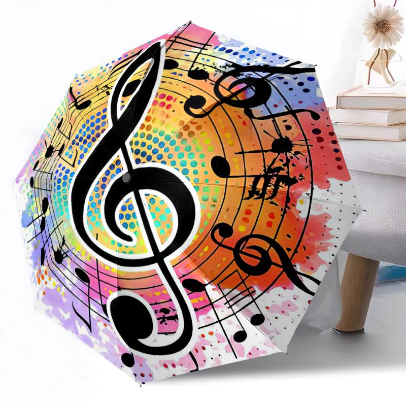 Ombrello Automatico da Esterno con Note Musicali Colorate Design Retrattile con 8 Stecche Resistenza Leggero Regalo Perfetto per Amici Famiglia