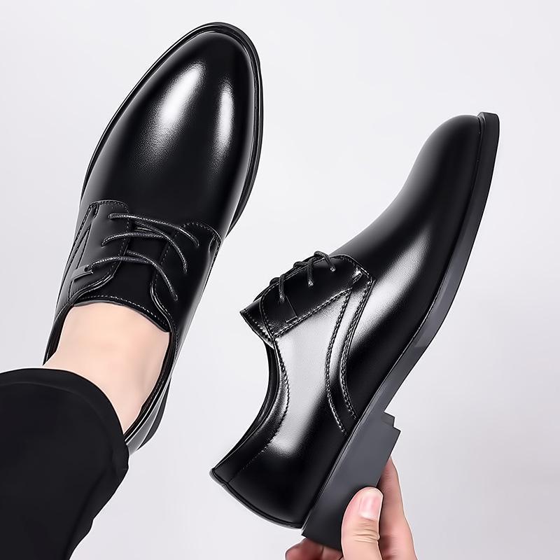 "Men's Size 50 Genuine Leather Dress Shoes with Height Increase - Trendy Autumn 2024 Wedding & Business Footwear"