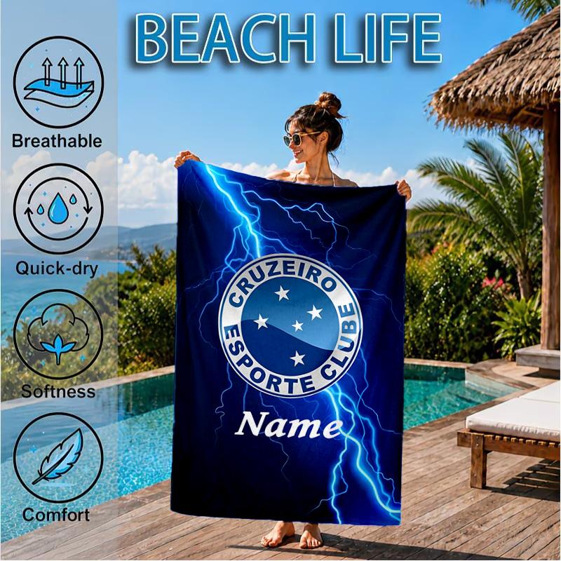 Custom Name Beach Towel Cruzeiro Power Microfiber Beach Towel, Lightweight for Summer Travel, Swimming Pool Fan Birthday Gift