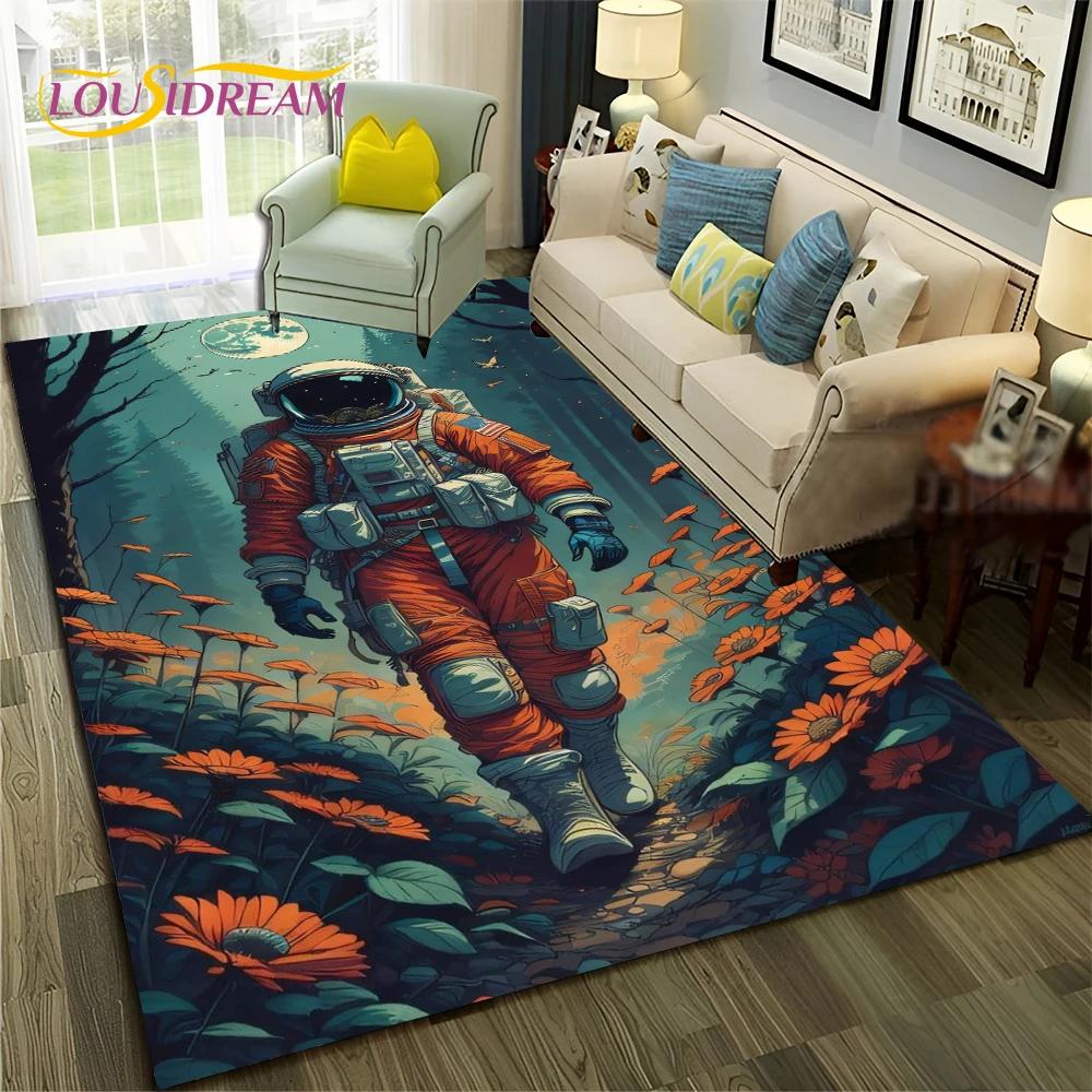Outer Space Astronaut Planet Cartoon Carpet Rug for Home Living Room Bedroom Sofa Doormat Decor,Kid Area Rug Non-slip Floor Mat