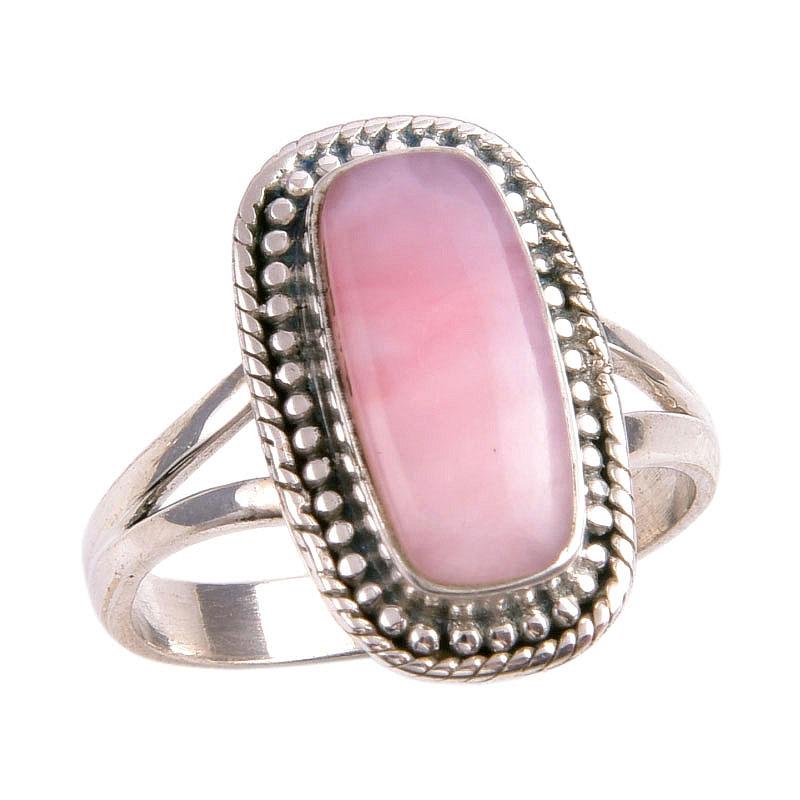 Natural Pink Opal Gemstone 925 Solid Sterling Silver Jewelry Ring Size 8.5 R7n75
