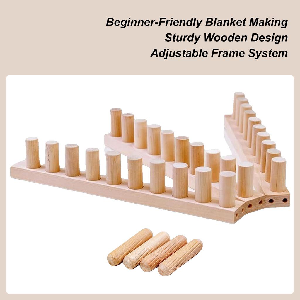 Wooden Loom Frame,Adjustable Size Hand Knitting Kit,Beginner-Friendly Yarn Craft for DIY Throw Blankets Chunky Knit Blanket Kit