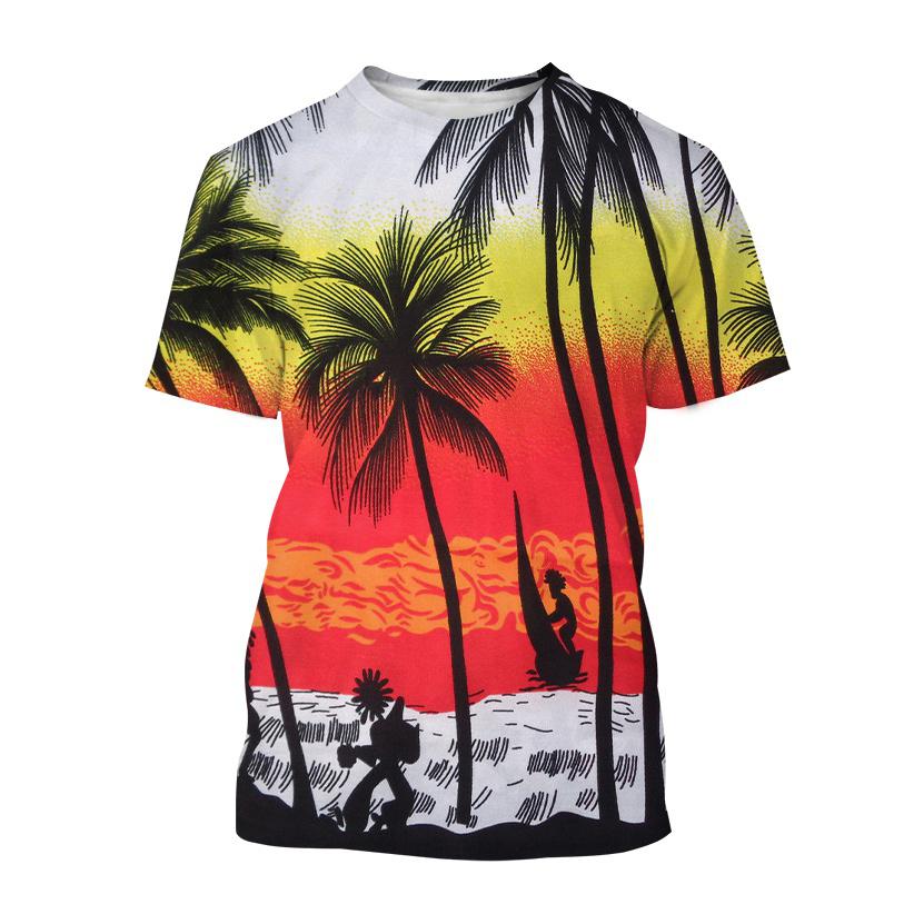 Hawaiian Style T-Shirts Palm Tree Pattern 3D Print Men Women Short Sleeve T Shirt Oversized Harajuku Y2k Tees Man Tops Clothing