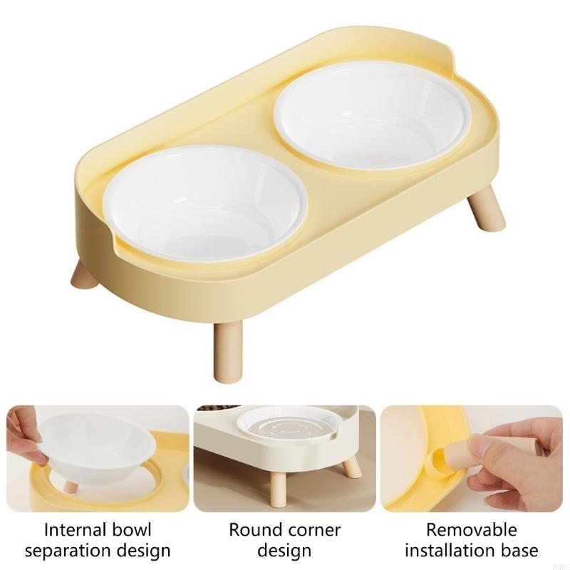 Cats Dog Feeder Double Bowls With Elevated Stand Slip Proof Base And Splash Proof Water Container For Clean Feeding