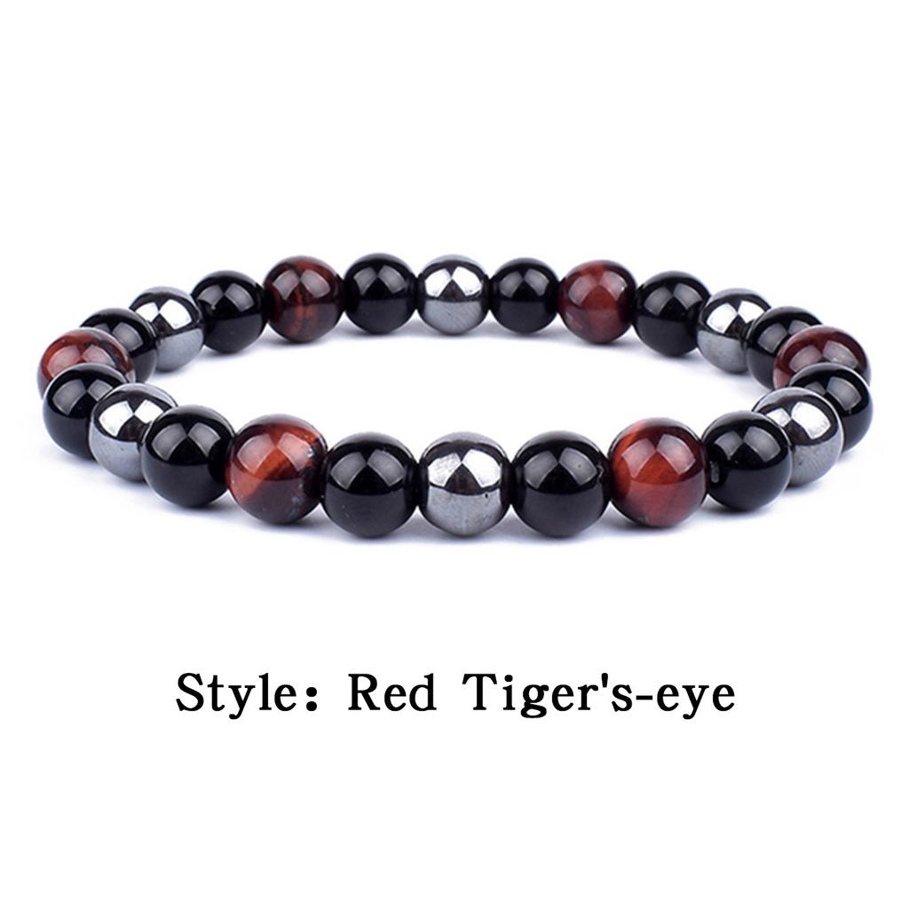 Trendy Tiger Eye Black Onyx Beaded Natural Stone Stretch Elastic Unisex Bracelet