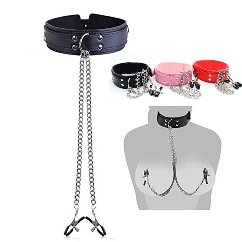 Bdsm Bondage Choker Collar with Nipple Clamp Breast Clip Chain Fetish Slaves Flirt Adult Games Erotic Tools Sex Toys for