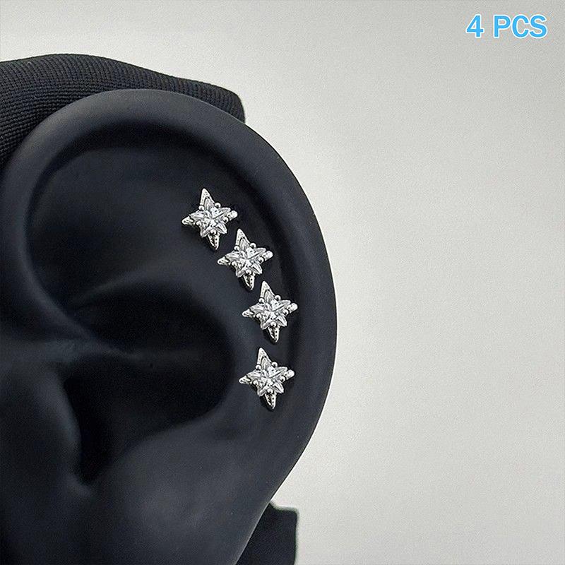 4Pcs Vintage Crystal Zircon Wing Earrings Stud Women Luxury Shiny Angel Wings Cross Silver Color Earrings Studs Couples