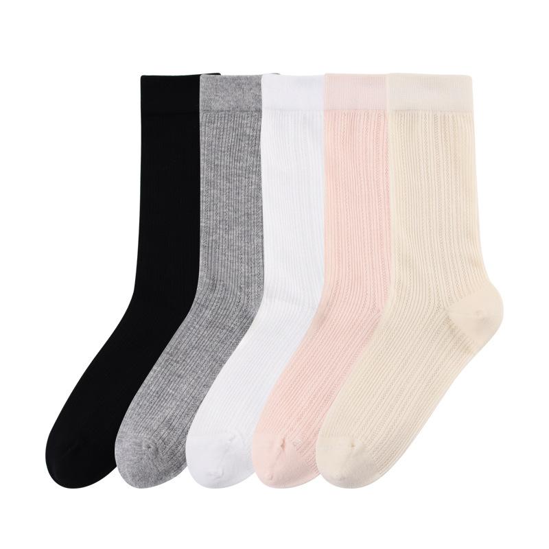 5 Pairs Mid-tube Socks Thin Summer Mesh Breathable Vertical Stripe Trend Pile Socks