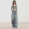 "Women's High-Waist Velvet Wide-Leg Jeans - Warm, Straight Fit for Autumn & Winter"