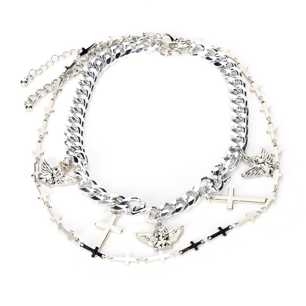 2 Stück Kette Choker Halskette Hip Hop Kreuz Anhänger Halskette Schmuck Kleidung Accessoire