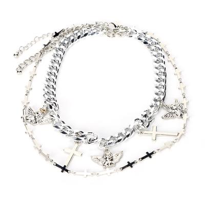 2 Stück Kette Choker Halskette Hip Hop Kreuz Anhänger Halskette Schmuck Kleidung Accessoire