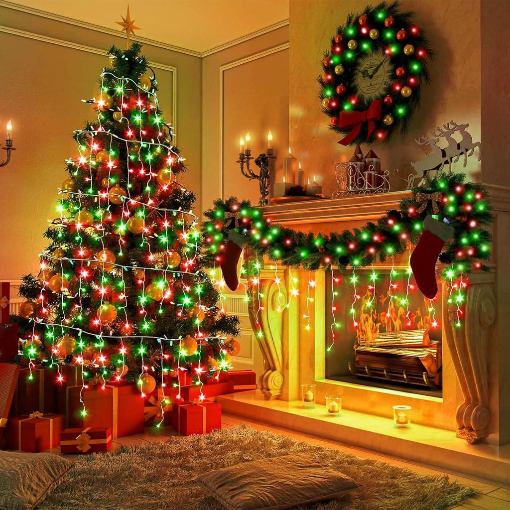 Icicle 10m 400 LED Curtain Lights, 30V Low Voltage, Connectable, 8-Mode Twinkling Christmas Waterfall Lights