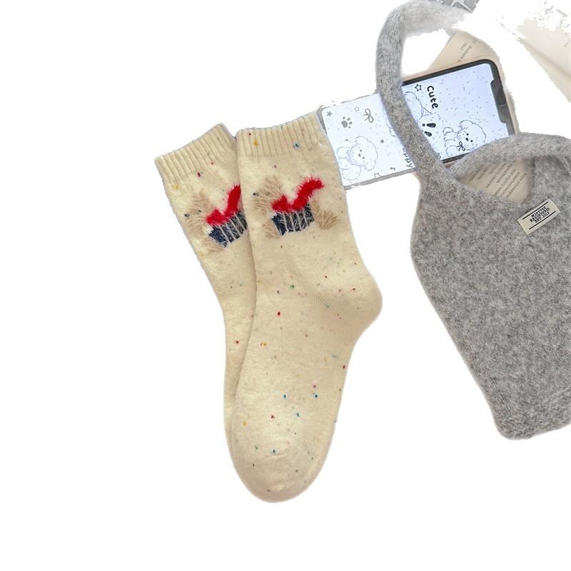 Autumn and Winter Socks: Women's Mid-calf Socks, Thickened Cashmere, Warm and Cute Wool Socks, Grey Girls' Long Calf Socks