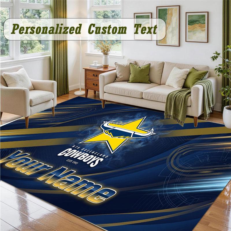 Crystal Velvet Square Rug Custom NameNorth Queensland Cowboys Pattern Non Slip Home Floor Decor Rug