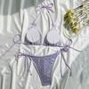 Purple Shiny Bow Swimwear Sexy String Halter Micro Bikini Thong Swimsuit Woman 2026 Bathing Suit Triangle Bikinis Sets