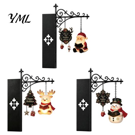 Decorative Holiday Night Light 2PCS Christmas Bookshelf Lamp, Resin Santa Claus Elk Snowman Hanging Unique Festive Gift Light, Multi-Color Lighting