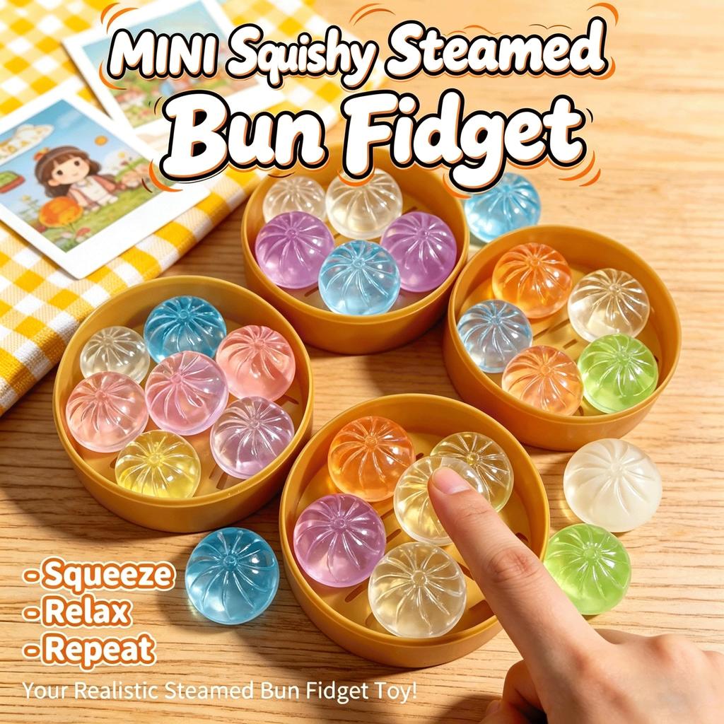 Mini Glitter Dumpling Squishes Stress Relief Toy With Dumplings Steamer Fidget Sensory Squeeze Ball Simulation Food Squishy Bun