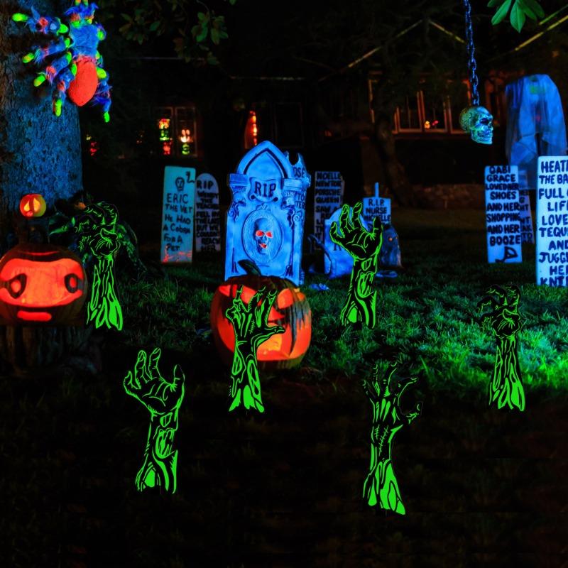 Outdoor Decorations - Glow in The Dark Skeleton Silhouette Lawn Signs for Halloween Lawn Garden Front Yard Decorations Outside