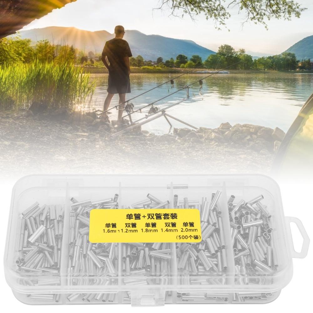 500PCS Length 1cm Fishing Line Connectors Copper Fishing Crimp Sleeve Kit  for Fishing Line