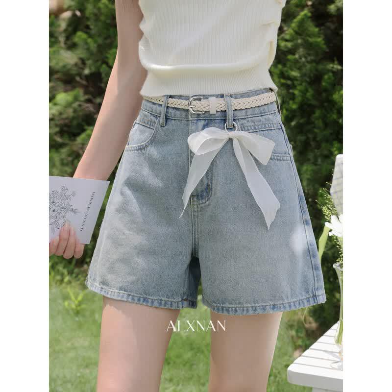 Women s High-Waisted A-line Denim Shorts L