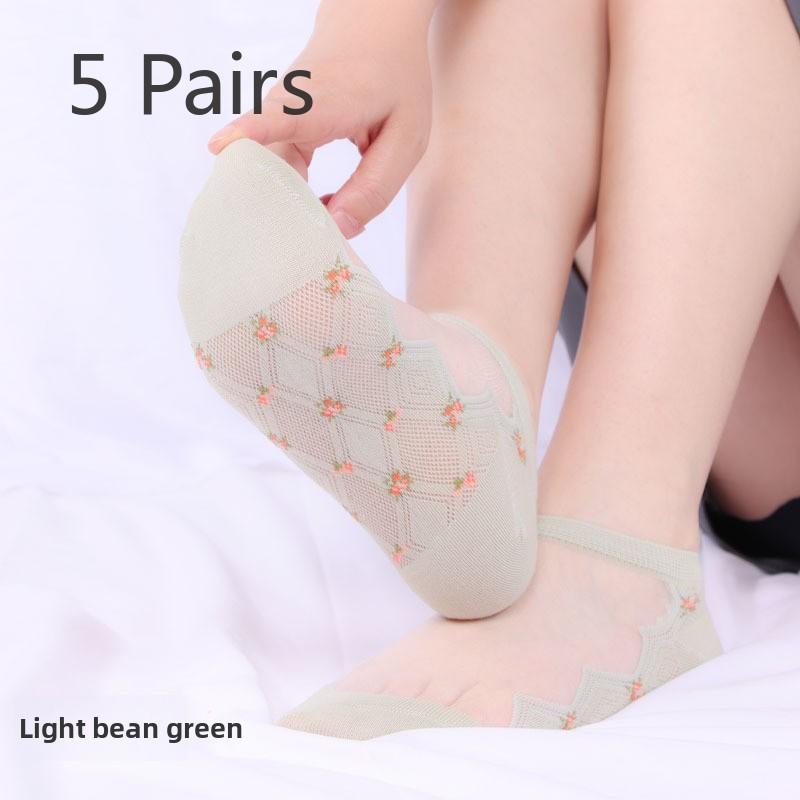 

5 пар носков, чулки с кристаллами, женские летние носки с цветочным кристаллом, впитывающие пот, дышащие стеклянные носки 5 Pairs светло-зеленый