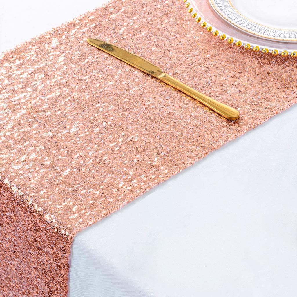 Bieżniki z cekinami Złoty bieżnik na imprezę Bieżnik z brokatem Długie obrusy na wesela Jesień