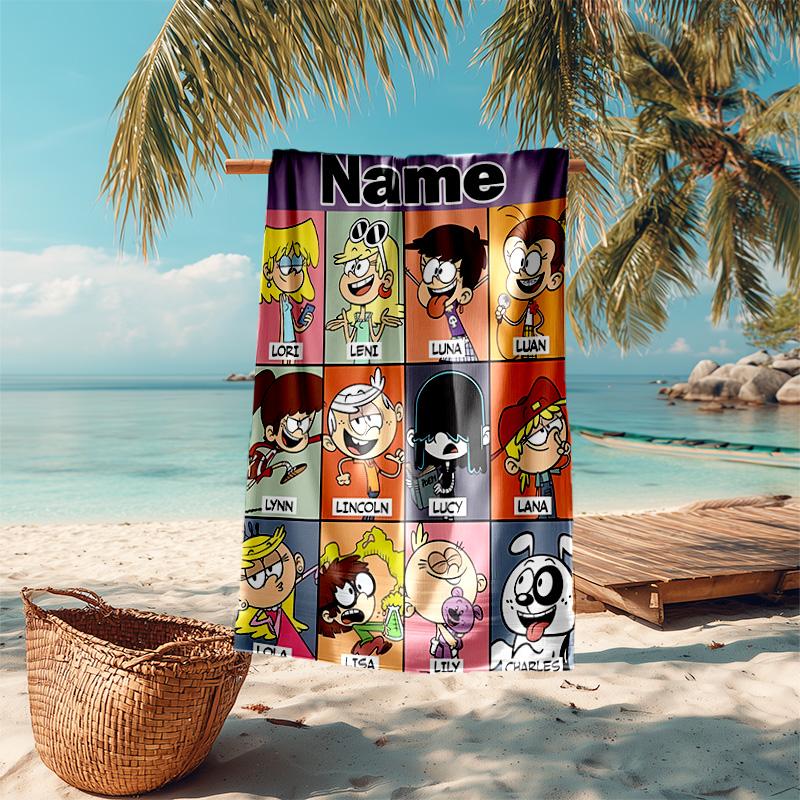 Personalized customized proof beach towel with The Loud House pattern - soft, absorbent,quick-drying,perfect swimming,camping&bathing