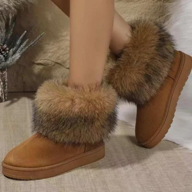 Fashion Women Shoes 2024 Retro Round Toe Women's Boots Winter Plush Warm Short Boots Lightweight Non-slip Ladies Snow Boots