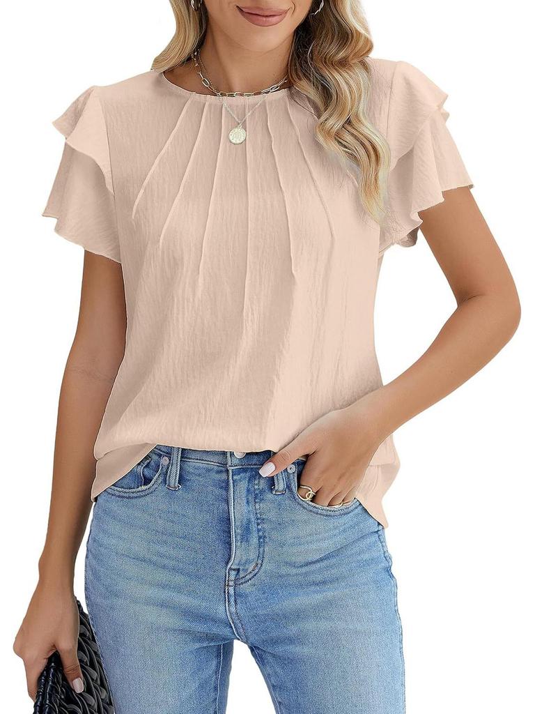 2025 Women's Spring/Summer Casual Pleated Short-Sleeve Pullover T-Shirt.